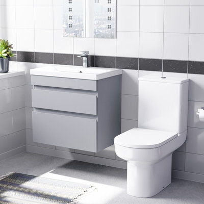 Nes Home 600mm Matte Grey  Drawers Vanity Unit Wall Hung & Rimless Toilet Set - image 1