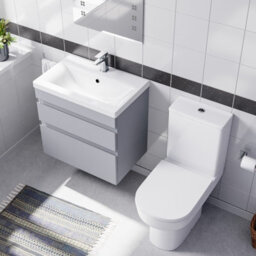 Nes Home 600mm Matte Grey  Drawers Vanity Unit Wall Hung & Rimless Toilet Set - thumbnail 4
