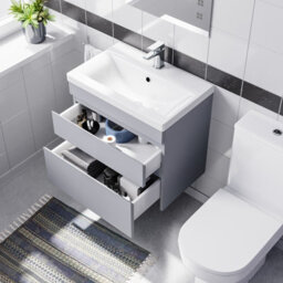 Nes Home 600mm Matte Grey  Drawers Vanity Unit Wall Hung & Rimless Toilet Set - thumbnail 5