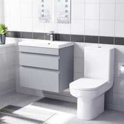 Nes Home 600mm Matte Grey  Drawers Vanity Unit Wall Hung & Rimless Toilet Set - thumbnail 1