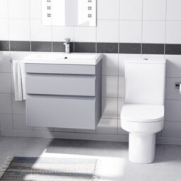 Nes Home 600mm Matte Grey  Drawers Vanity Unit Wall Hung & Rimless Toilet Set - thumbnail 2