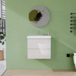 AVER-GROWTH 500mm Wall Hung Vanity Unit With Basin Gloss White Ceramic Sink Bathroom Wall Mounted Storage Cabinet Soft Close Hinges 2 Drawers - thumbnail 5