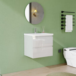 AVER-GROWTH 500mm Wall Hung Vanity Unit With Basin Gloss White Ceramic Sink Bathroom Wall Mounted Storage Cabinet Soft Close Hinges 2 Drawers - thumbnail 2