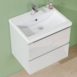 AVER-GROWTH 500mm Wall Hung Vanity Unit With Basin Gloss White Ceramic Sink Bathroom Wall Mounted Storage Cabinet Soft Close Hinges 2 Drawers - thumbnail 3