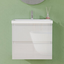 AVER-GROWTH 500mm Wall Hung Vanity Unit With Basin Gloss White Ceramic Sink Bathroom Wall Mounted Storage Cabinet Soft Close Hinges 2 Drawers - thumbnail 6