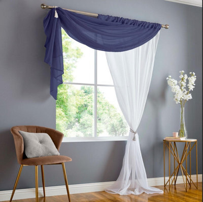 Luxury Living Double Layer Voile Slot Top Curtain Panel Blue/white - image 1