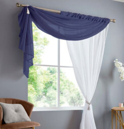 Luxury Living Double Layer Voile Slot Top Curtain Panel Blue/white - thumbnail 2
