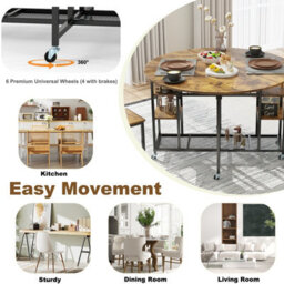 Gainoom 3-Piece Brown Folding Dining Table Set Round Kitchen Table Set - thumbnail 5