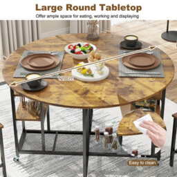 Gainoom 3-Piece Brown Folding Dining Table Set Round Kitchen Table Set - thumbnail 2
