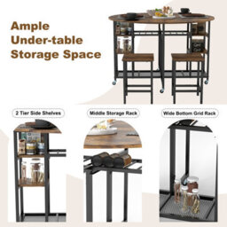 Gainoom 3-Piece Brown Folding Dining Table Set Round Kitchen Table Set - thumbnail 4