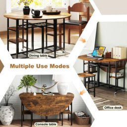 Gainoom 3-Piece Brown Folding Dining Table Set Round Kitchen Table Set - thumbnail 3