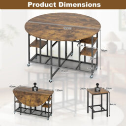 Gainoom 3-Piece Brown Folding Dining Table Set Round Kitchen Table Set - thumbnail 9