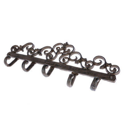 Homescapes Brown Cast Iron Coat Hooks With Decorative Swirl Design - image 1