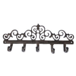 Homescapes Brown Cast Iron Coat Hooks With Decorative Swirl Design - thumbnail 3