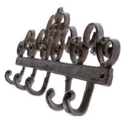 Homescapes Brown Cast Iron Coat Hooks With Decorative Swirl Design - thumbnail 2
