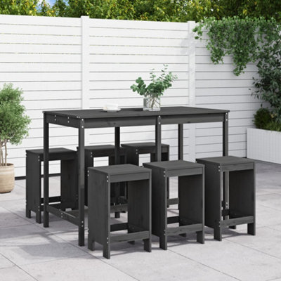 Berkfield 7 Piece Garden Bar Set Grey Solid Wood Pine - image 1
