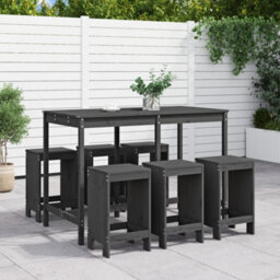 Berkfield 7 Piece Garden Bar Set Grey Solid Wood Pine - thumbnail 1