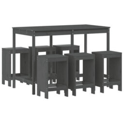 Berkfield 7 Piece Garden Bar Set Grey Solid Wood Pine - thumbnail 2