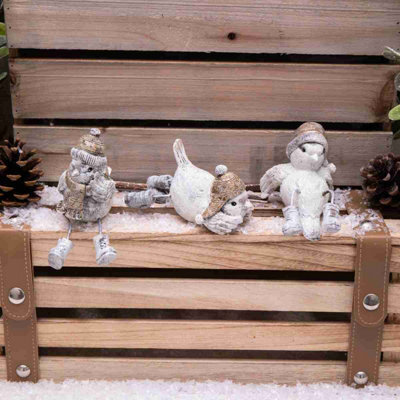 Annibells Set Of White & Brown Christmas Bird Ornaments (1760)