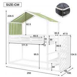 Matteo Children's & Teen Bunk Bed - 3Ft Single, White & Green With Decorative Canopy, Corner Staircase & Bookshelf. Durable Wood Frame - thumbnail 4