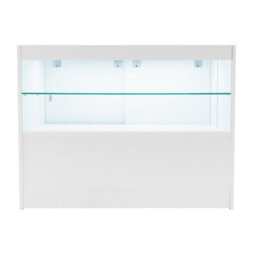 MonsterShop White Shop Counter Led Light C 1200mm Lockable Sliding Doors 2 Keys Retail Storage Unit Display Showcase Cabinet Reception Desk - thumbnail 2