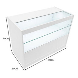 MonsterShop White Shop Counter Led Light C 1200mm Lockable Sliding Doors 2 Keys Retail Storage Unit Display Showcase Cabinet Reception Desk - thumbnail 5
