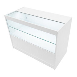 MonsterShop White Shop Counter Led Light C 1200mm Lockable Sliding Doors 2 Keys Retail Storage Unit Display Showcase Cabinet Reception Desk - thumbnail 7