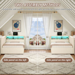 Btm 3Ft Single Daybed With Two Storage Drawers Led Bed Frame With Charging Station Linen Sofa Bed Beige - thumbnail 8