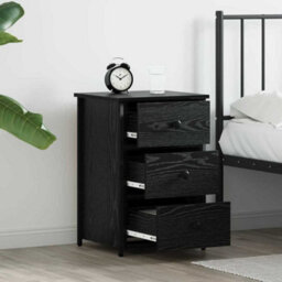 Berkfield Stylish Black Oak Nightstand Set Black Oak Engineered Wood Medium Drawers - thumbnail 4