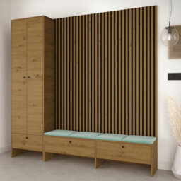 Balma Vi Anteroom Modular Furniture Set With Decorative Slats And Metal Hooks Light Green Panels