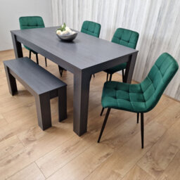 Kosy Koala Grey Dining Table And 4 Green Velvet Tufted Chairs With 1 Bench - thumbnail 6