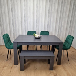 Kosy Koala Grey Dining Table And 4 Green Velvet Tufted Chairs With 1 Bench - thumbnail 7
