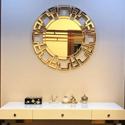Deenz Apollo Statement Mirror Stylish Circular Round Modern Living Room Bedroom Wall Mirror 76Cm Home Déco Bedroom (Gold)