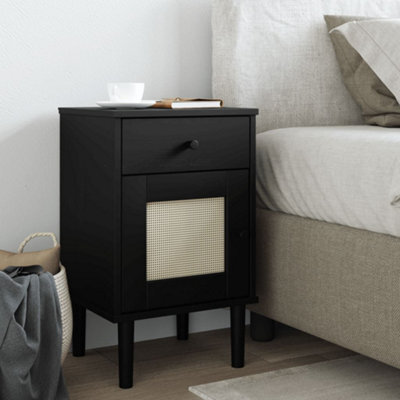 Berkfield Bedside Cabinet Senja Rattan Look Black 40X35X65 Cm Solid Wood Pine - image 1