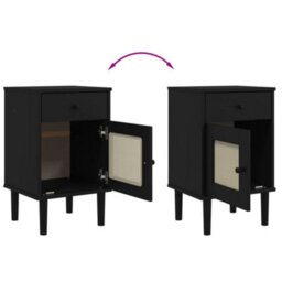 Berkfield Bedside Cabinet Senja Rattan Look Black 40X35X65 Cm Solid Wood Pine - thumbnail 9