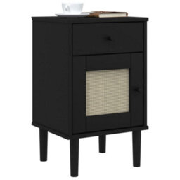 Berkfield Bedside Cabinet Senja Rattan Look Black 40X35X65 Cm Solid Wood Pine - thumbnail 3