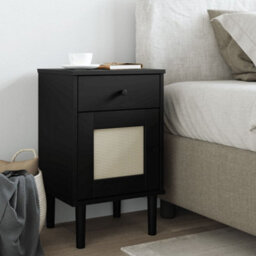 Berkfield Bedside Cabinet Senja Rattan Look Black 40X35X65 Cm Solid Wood Pine - thumbnail 1