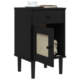 Berkfield Bedside Cabinet Senja Rattan Look Black 40X35X65 Cm Solid Wood Pine - thumbnail 4