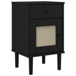 Berkfield Bedside Cabinet Senja Rattan Look Black 40X35X65 Cm Solid Wood Pine - thumbnail 2