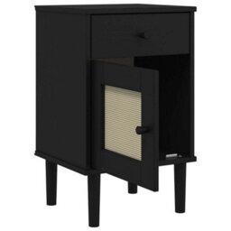 Berkfield Bedside Cabinet Senja Rattan Look Black 40X35X65 Cm Solid Wood Pine - thumbnail 5