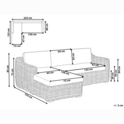 Beliani Garden Corner Sofa 3 Seater Valletri Right Hand Rattan Grey - thumbnail 3
