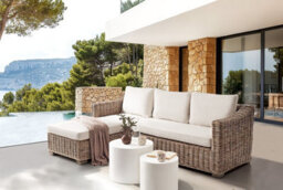 Beliani Garden Corner Sofa 3 Seater Valletri Right Hand Rattan Grey - thumbnail 2