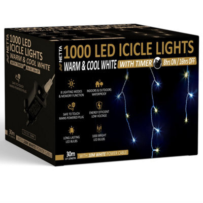 NETTA 1000 Led Icicle Lights 30M Indoor/outdoor Christmas Lights With White Cable - Warm & Cool White - image 1
