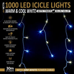 NETTA 1000 Led Icicle Lights 30M Indoor/outdoor Christmas Lights With White Cable - Warm & Cool White - thumbnail 2