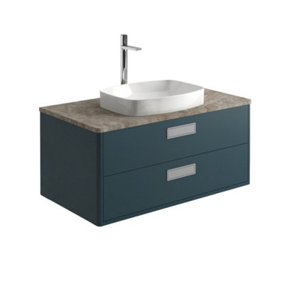 Plum&clay Canaria Blue Wall Hung Bathroom Vanity Unit With Stone Countertop & Integrated Ceramic Basin (W)985mm (H)850mm - image 1