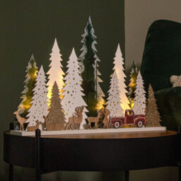 Samuel Alexander 31Cm Battery Operated Light Up Wooden Christmas Tree With Deer And 15 Warm White Leds - thumbnail 3