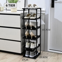 Taylor & Brown 6-Tier Tall Slim Shoe Rack, Narrow Vertical Shoe Storage Shelf, Small Corner Shoe Organizer (Black) - thumbnail 3