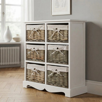 White 6-Drawer Cabinet With Durable Wicker Baskets For Versatile Storage - image 1