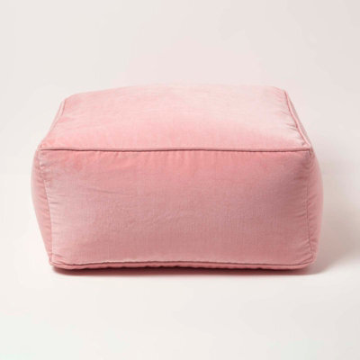 Homescapes Blush Pink Velvet Pouffe Bean Cube - image 1