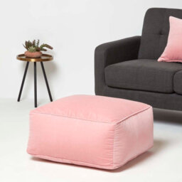 Homescapes Blush Pink Velvet Pouffe Bean Cube - thumbnail 2